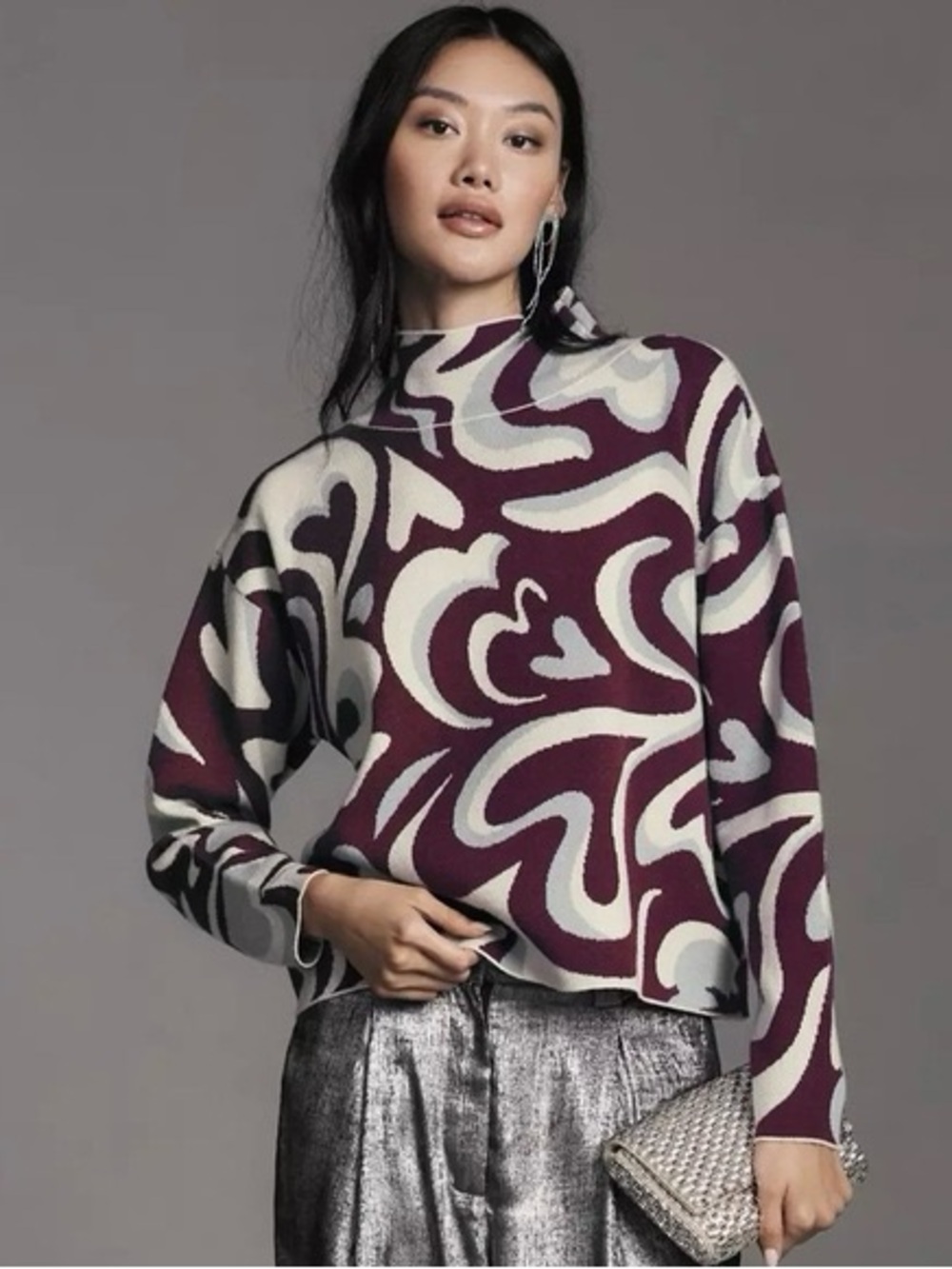 Anthropologie Plum Heart The Carys Mock-Neck Sweater by Maeve SMALL